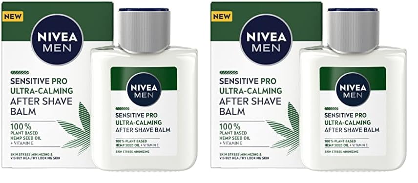 NIVEA MEN Sensitive Pro Bálsamo hidratante Aftershave (1 x 100 ml), apto para piel con barba, cuidado facial para suavizar e hidratar al instante (Paquete de 2)
