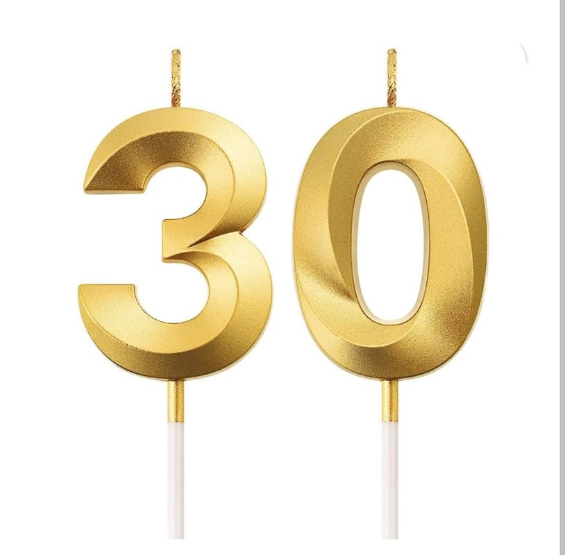 Image of Number Candles 3 inch for Birthday, Wedding Anniversary Celebration, Theme Party Cake Decoration Gold (Number 30)