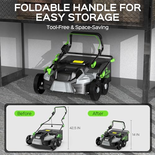 Image of TIECTOWN 2026 Upgrade 16-Inch 15.5 Amp 2-in-1 Electric Dethatcher and Scarifier with 14.5-Gallon Collection Bag, Lawn Dethatcher with 5-Position Depth Adjustment, Keeps Lawn Healthy - Green