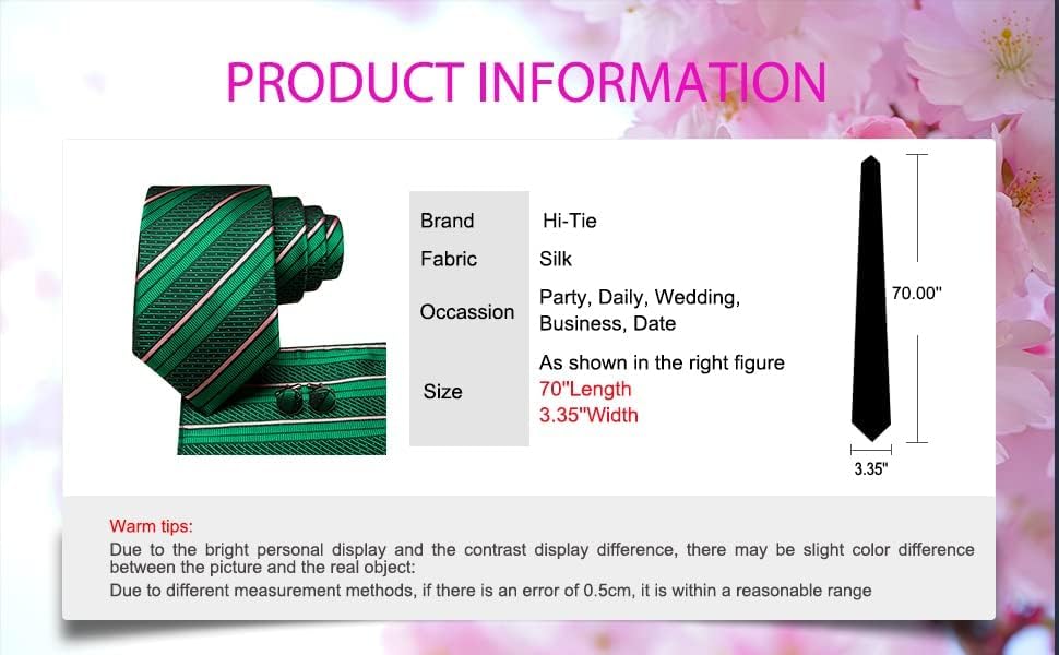 Hi-Tie 63" 70" Ties for Men Silk Extra Long Mens Ties Set and Pocket Square Cufflinks Paisley Necktie Business Wedding - Image 6