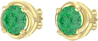 ARAIYA FINE JEWELRY 14k Gold Plated Silver 1/20 Carat Lab Grown Diamond and Natural Gemstone Solitaire Stud Earrings | E-F...