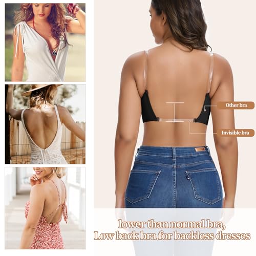 Image of JOYSHAPER Low Cut Bras for Women Backless Plunge Bra with Clear Straps