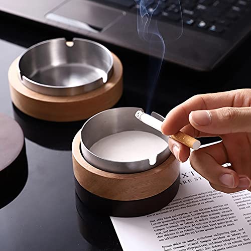 VViN Asbak voor buiten, met deksel, windasbak voor buiten, balkon, asbak van roestvrij staal + hout, geurdicht, voor binnen en buiten - Image 3