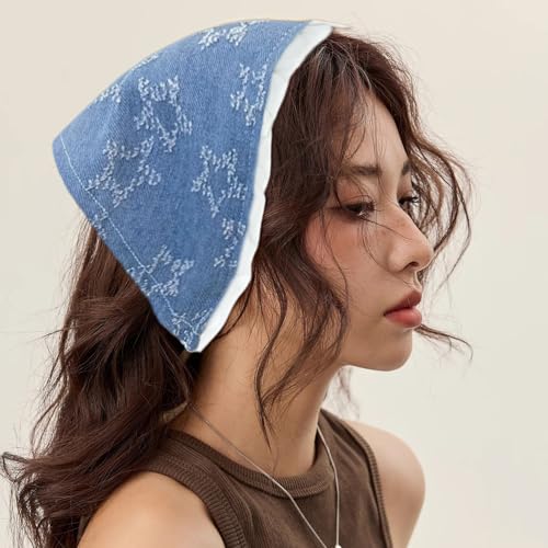 yueton 1 Pack Y2K Star Bandana Cute Star Triangle Kerchief Blue Headscarf Fashion Hair Scarf Stylish Hair Accessories for Women4