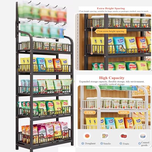 Snack-Ständer mit 5 Etagen, mit Rollen und Haken, für Einzelhandel, Süßigkeiten- und Kartoffelchips, ideal für Lebensmittelgeschäfte, Supermärkte und Obstgeschäfte