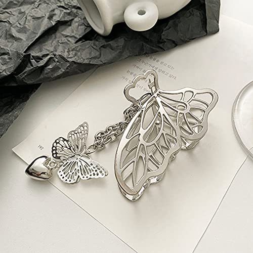 AKOAK Pinza para el cabello con colgante en forma de mariposa y corazón de aleación plateada 1 unidad miniatura 4