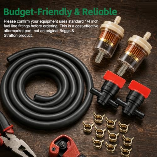 Image of Fuel Line Kit, 1 /4in x 6.6FT Rubber Gas Hose with Clamps, Shut Off Valve and Filters, Compatible with Briggs & Stratton Craftsman MTD Kawasaki Kohler Small Engine Mower Generator