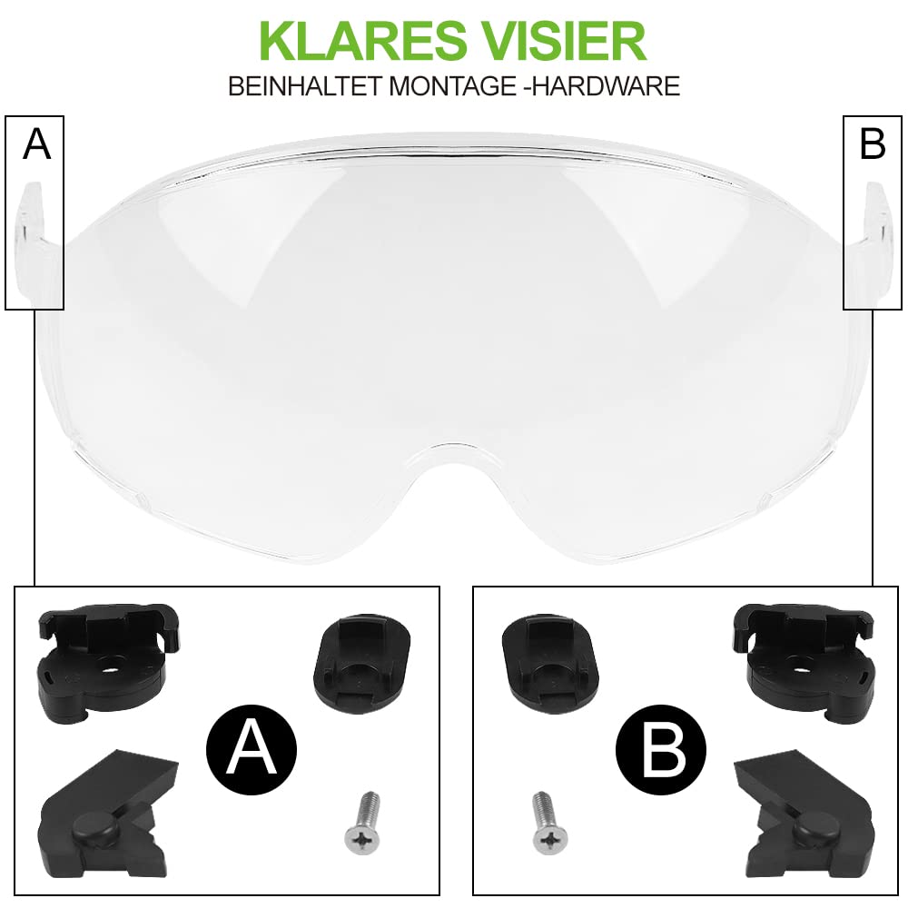 GREEN DEVIL Visiera di ricambio trasparente per Mervex Vent, visiera protettiva trasparente per casco di sicurezza, protezione per gli occhi secondo EN166:2001, paraspruzzi anti-appannamento per