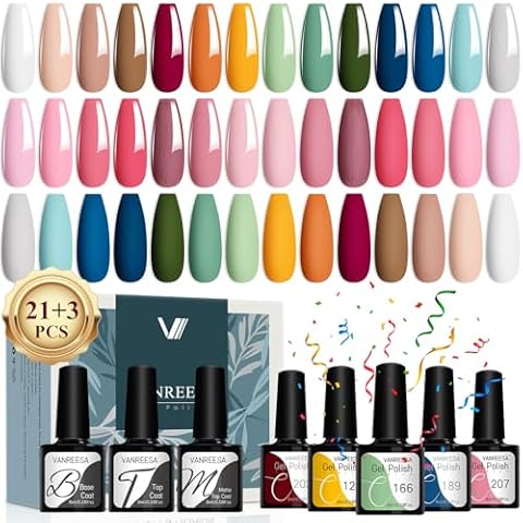 VANREESA 21 Colours Gel Nail Polish Set Pink Green Blue Gel Polish Set Gel Nail Varnish Set Soak Off Gel Nail Polish Set Cover