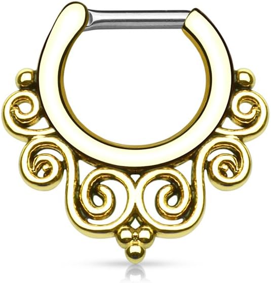 Urban Body Jewelry 14G Gold Twirl Filigree Brass Septum Clicker