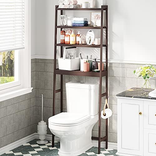 Ambird Over The Toilet Storage,Bamboo 4-Tier Over The Toilet Ladder Shelf,Adjustable Bathroom Organizer,Behind Toilet Shelf Rack,Space Saver With Toilet Paper Holder And Hooks #TOP7