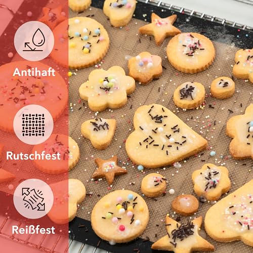AVANA Backmatte aus Silikon (3er Set) Wiederverwendbare Backfolie Silikonmatte Antihaftbeschichtung Rutschfest Teigmatte Hitzebeständige Backunterlage