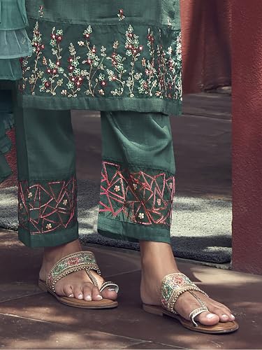 Image of INDO ERA Women's Chiffon Embroidered Straight Kurta Trouser With Dupatta Set