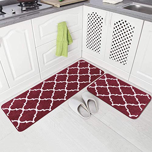 Tappetini Da Cucina Imbottiti AUTODECO – Set Da 2, 43,2x149,9 Cm Cadauno – Antifatica, Antiscivolo, Lavabili, Motivo Rosso Anguria