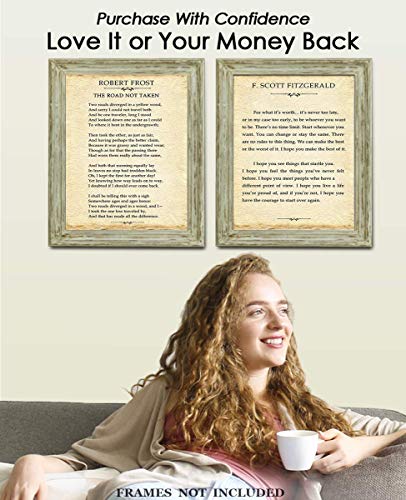 "For What It's Worth & The Road Not Taken" Robert Frost, F. Scott Fitzgerald: Positive Quotes; Inspirational, Motivational Wall Art Decor Poster For Office, Classroom | Set Of 2 Unframed Posters 11X14 #TOP6