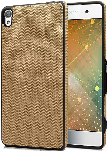 moex® Coque en Silicone revêtue de Tissu Compatible avec Sony Xperia XA | Flexible/Fine, Beige/Noir