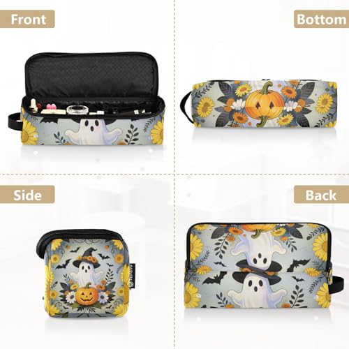 Bolsa de viaje para herramientas de cabello para mujer con almohadilla resistente al calor, portátil para plancha y accesorios de cuidado capilar, accesorios de Halloween con fantasmas, sombrero de bruja y calabaza miniatura 5
