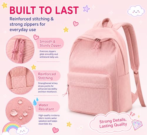 Image of BTOOP School Backpack for Teens Large Corduroy Bookbag Lightweight 15.6 inch Laptop Bag for Girls Women Casual High School College
