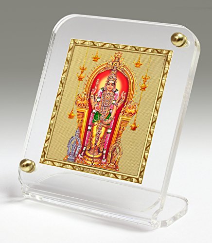 Image of Eknoor 24ct Gold Plated Kartikeya Acrylic Recta 45 Dashboard Frame | Gold-plated Murugan Subramanya temple darshan foil on acrylic Recta 45 frame - car, desk and puja ghar