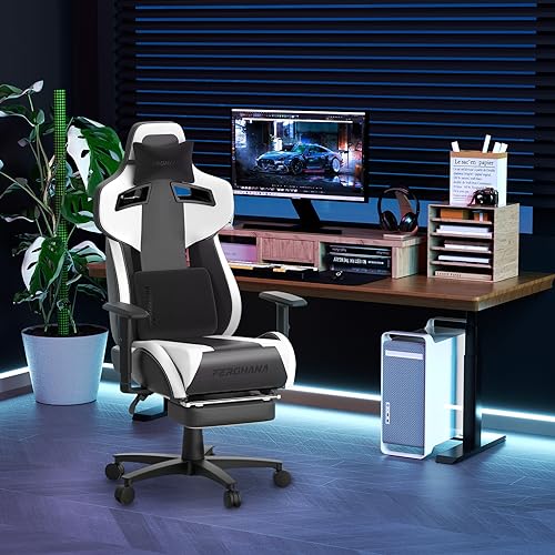 Ferghana White Ergonomic Gaming Chair with Footrest