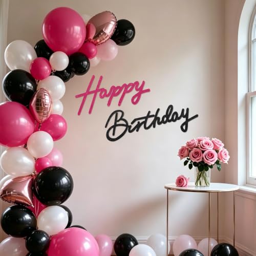 Image of TONIFUL Happy Birthday Sign for Backdrop - Glitter Black Rose Red Felt Banner - Includes Dot Glue - Perfect for Birthday Party Backdrop,Wall Decr,Balloon Arch,Photo Background