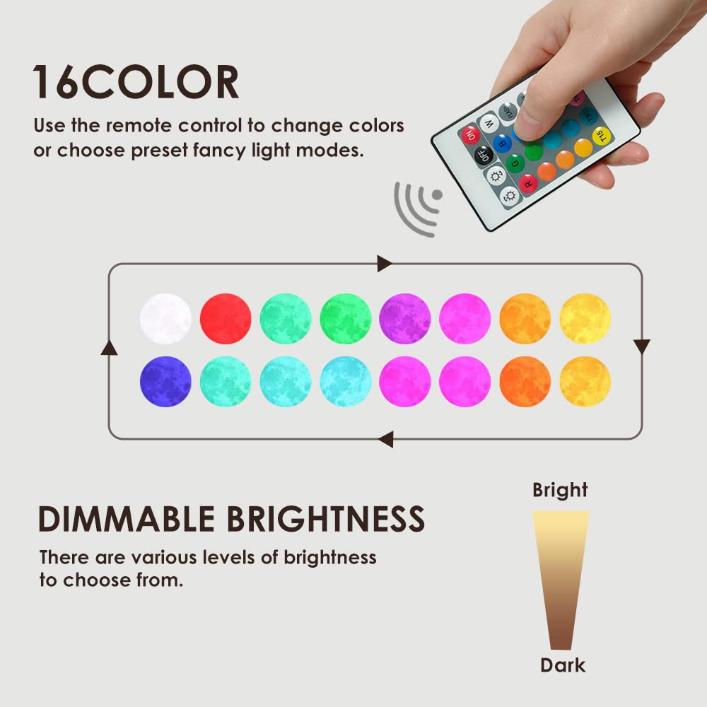 Lámpara de luna giratoria, luz de estado de ánimo impresa en 3D con astronauta giratoria para niños, luz nocturna LED de 5 pulgadas, 16 colores con control remoto y control de temporizador, 3