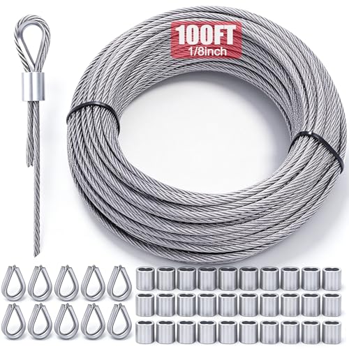 Twidec/100FT 1/8' T316 Stainless Steel Cable Rope for Deck Cable Railing 7x7 Steel Wire Rope...