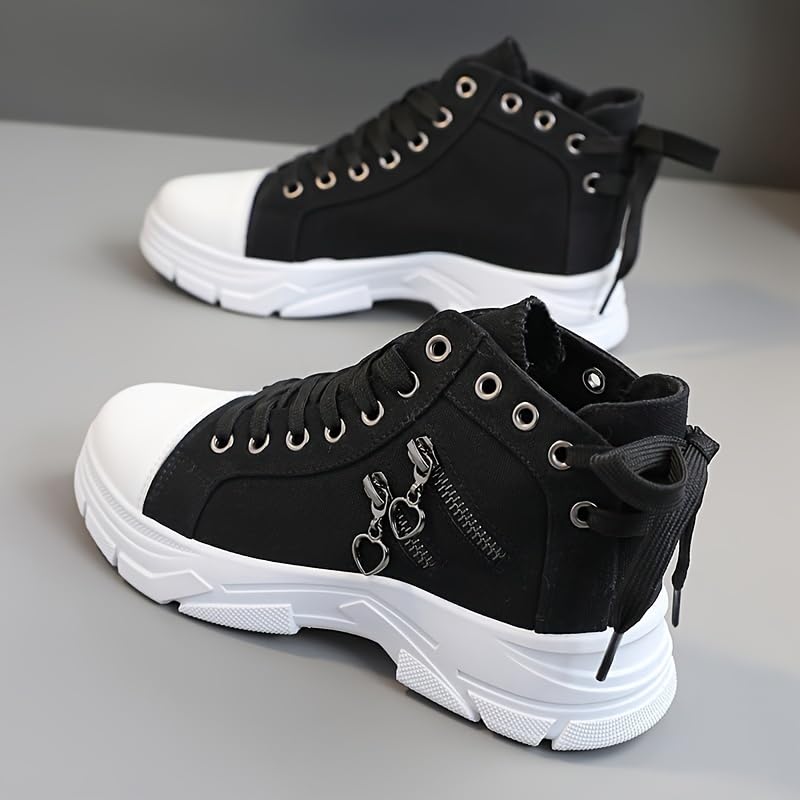Comfortable Women's Canvas Platform Sneakers with Side Zipper Design for Casual Outdoor Wear and Valentine's Day Gifts2