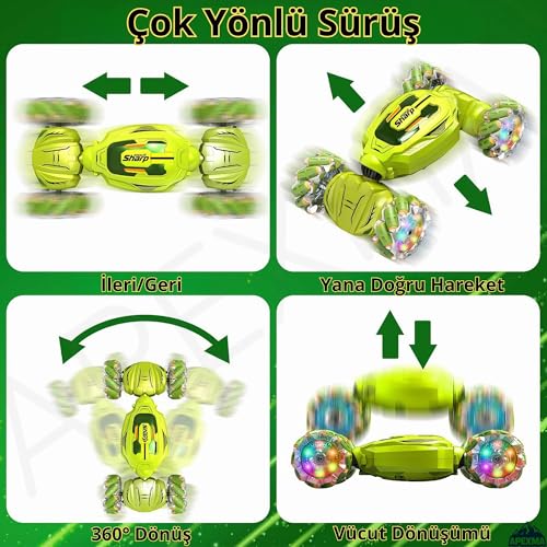 2.4GHz Uzaktan Kumandalı El Sensörlü 4WD Sesli Işıklı Müzikli Şarjlı Akrobat Araba