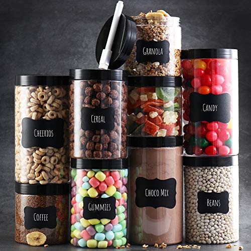 Pack of 6 - Clear Empty Plastic Storage containers with Lids - Round Plastic Containers - Plastic Jars with Lids and Labels – BPA Free Plastic Jar - Food Grade Air Tight – Pantry Canisters