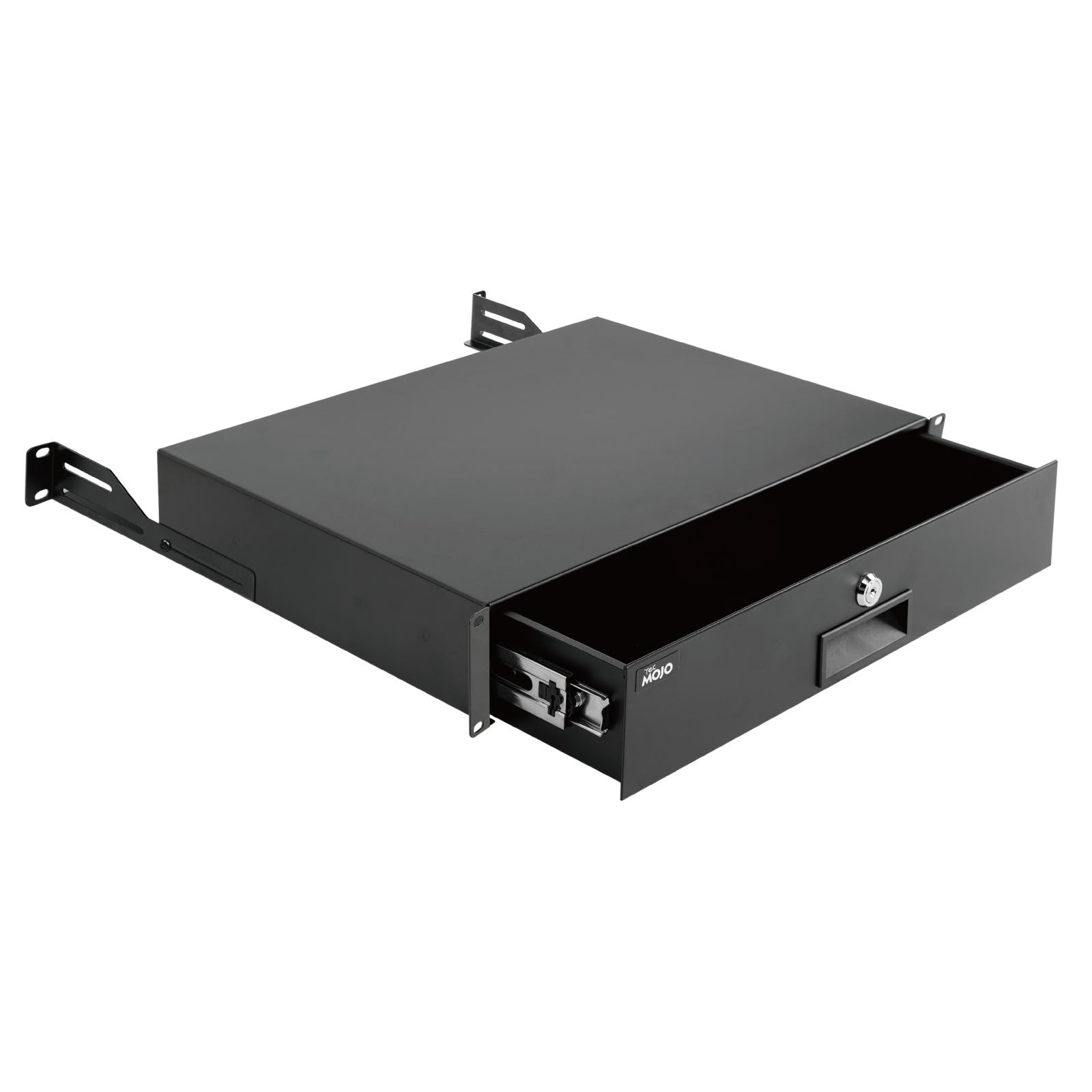 Tecmojo 2U Cassetto Rack, Montaggio su Rack da 19 Pollici, Chiudibile a Chiave con Supporto Posteriore, Portata 10kg, con Aperture per l'Ingresso e la Gestione dei Cavi, Nero