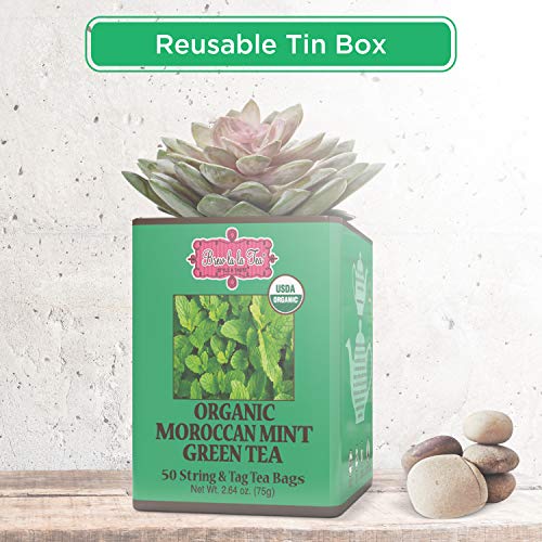 Image of Brew La La Organic Green Tea - Moroccan Mint Flavor - 50 Double Chambered Bags - Low Caffeine Gourmet Tea - Certified Organic