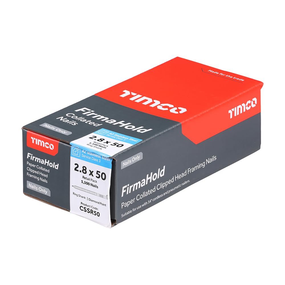 Firmahold Gun Nails Without Gas Framing fit Paslode IM350 + 50mm 63mm 75mm 90mm (Stainless Steel, 2.8x50-1100 pcs)