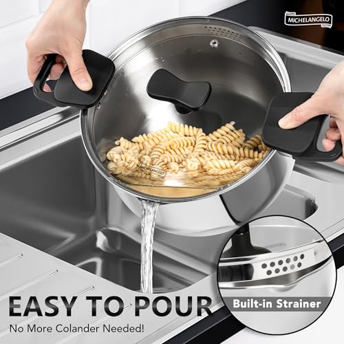 MICHELANGELO Stainless Steel Pasta Pot with Strainer Lid - Pasta Cooker | 6 Quart Induction Pot with Lid, 6 Qt Spaghetti Pot with Strainer Lid - Image 5