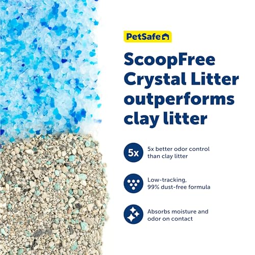 PetSafe ScoopFree Crystal Pro Self-Cleaning Automatic Litter Box - Uncovered Motion-Sensing Cat Box with Integrated Health Counter - Includes 1 Disposable Crystal Litter Tray