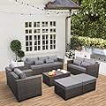 Valita 7 Pieces Patio Furniture Set,9-Seats Outdoor Wicker Sectional Sofa Brown Rattan Modular Patio Conversation Chair Set with Storage Table,Washable Cushions(Grey)