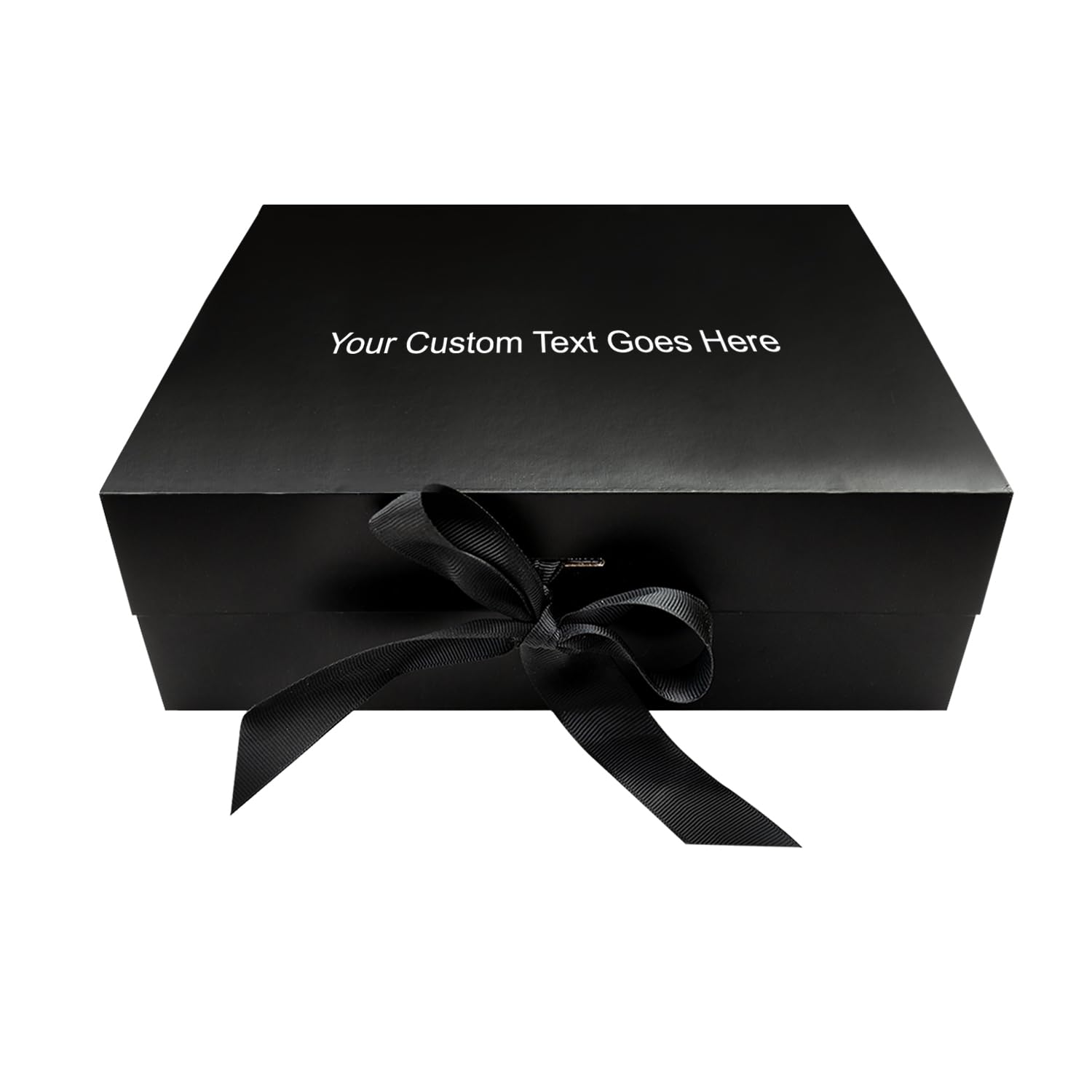 Personalised Present Box Large Magnetic Gift Box with Lid & Ribbon, Rigid Keepsake Box 26 x 18.5 x 8.3 cm, Box for Christmas, Hanukkah, Weddings, Birthdays & All Occasions (Black Box with Text)