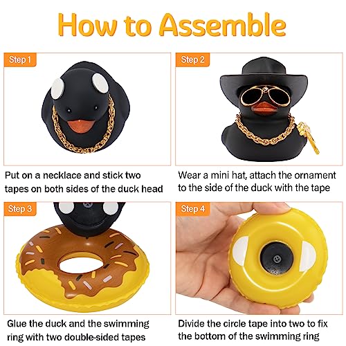 Image of wonuu Car Ornament Rubber Duck, for Car Dashboard Decoration Accessories with Hat Swim Ring Necklace Sunglasses, A Pink&Pink Cowboy Hat&Pink Duck