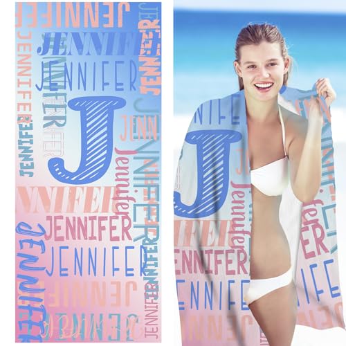 Ueedklaayy Personalized Beach Towels with Name for Adults & Kids, Custom Name Beach Towel for Girls Boys Men Women Oversized Beach Towels Summer Gifts