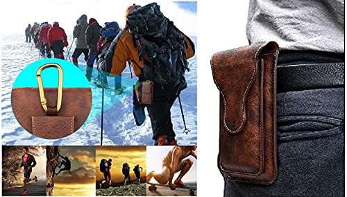 Image of ELICA Brown Pouch Genuine Leather Double Mobile Pouch Waist Bag Pack for 6.5 inch and 5.5 inch Mobile Compatible for vivo V2101