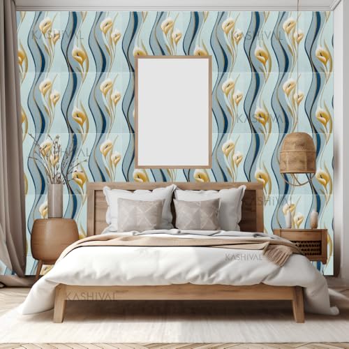 Image of KASHIVAL Self-Adhesive Waterproof PE Foam 3D Wall Panels Wallpaper Sticker for Bathroom, Living Room, Hotel and Home Decoration (70 x 70cm, Appx. 5.3Sq Feet) (JD Blue Flower)