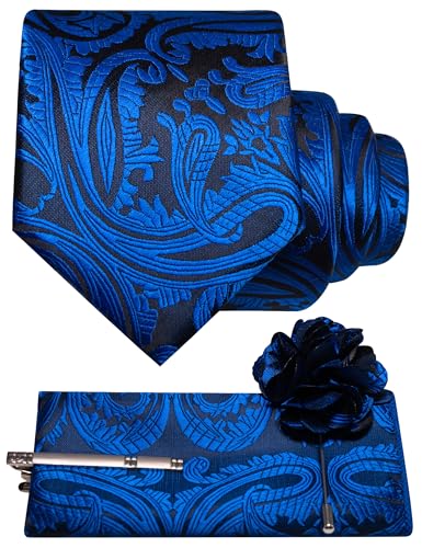 JEMYGINS Ensemble de cravates à motif cachemire baroque pour homme - En polyester - Élégant mouchoir de poche - Pince à cravate - Broche à cravate - Pour...