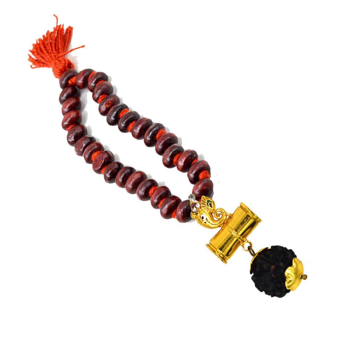 AFH Lord Chinatamani Morpankhi Ganesha Rudrkasha Damaru Religious Car Rear View Mirror Decoration Car Charm Decorative Hanging Ornament (Gold, Brown) 1