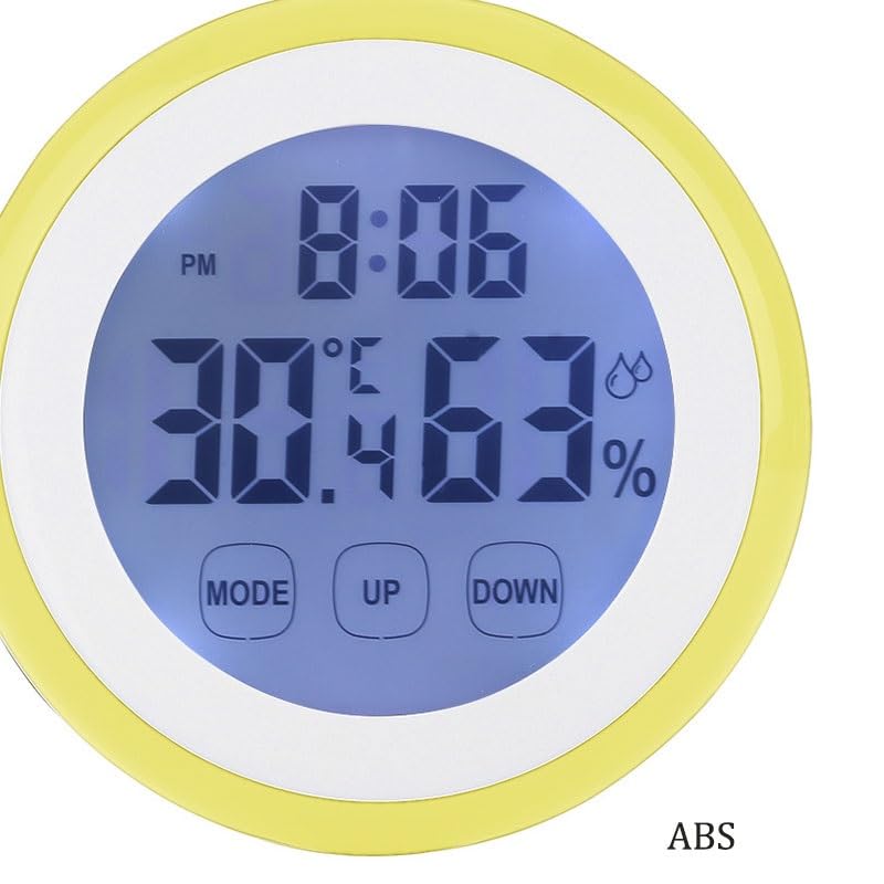 Round Touch Screen Temperature Humidity Meter with Clock Alarm for Household Use