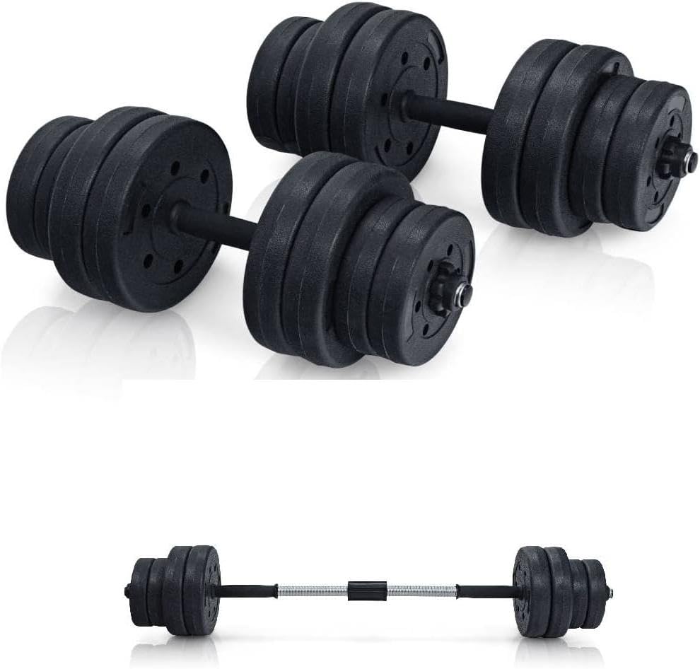 SPOTRAVEL Adjustable Dumbells Weights Set, 30kg Barbell Training Bar with Connecting Rod, Non-Slip Fitness Set for Gym Home