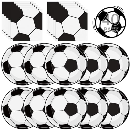 40Pcs Soccer Plates and Napkins Party Supplies - Soccer Birthday Party Decorations Tableware Set Disposable Paper Dinner Plates Napkins for Sport Themed Soccers Parties Table Decor Favors Serves 20