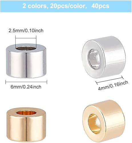 Miniatura 2 de BENECREAT 40 cuentas de latón chapado en platino de oro de 18 quilates, cuentas espaciadoras de metal para hacer joyas de bricolaje y otros trabajos