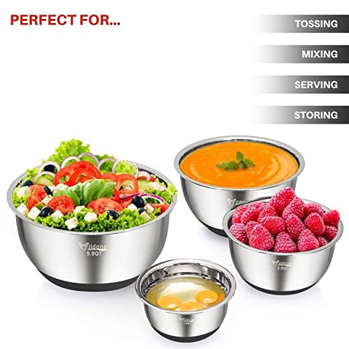 image for Mixing Bowls with Airtight Lids, Wildone Stainless Steel Nesting Mixin