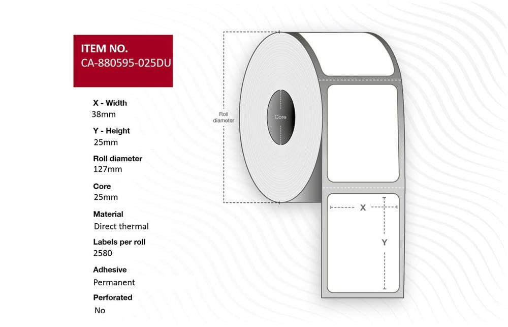 Capture Label 38 x 25mm Address Rolls, Core 25mm