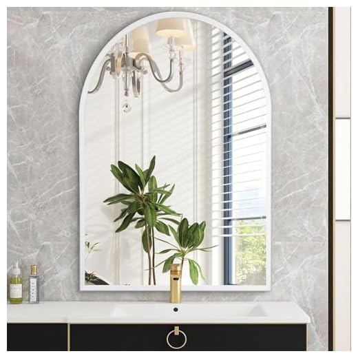 HLFMVWE Arched Wall Mirror Bathroom Mirror Brushed Metal Vanity Wall Mounted Mirror for LivingRoom Bedroom Entryway Room Home Decor White 30 x 40CM